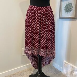 Lily Morgan Red & White Boho Asymmetrical Skirt 💯 Rayon EUC